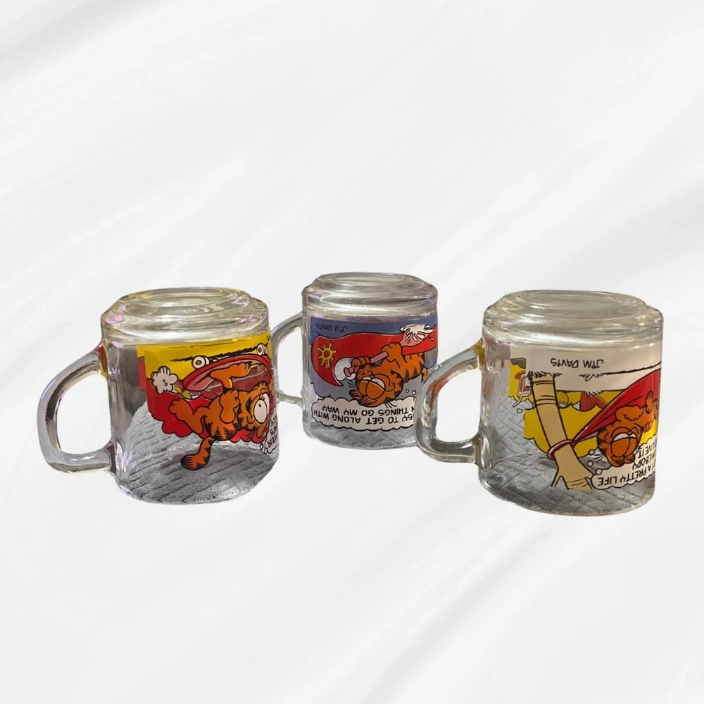 Vintage 1978 McDonald's Garfield Glass Mugs by Anchor Hocking